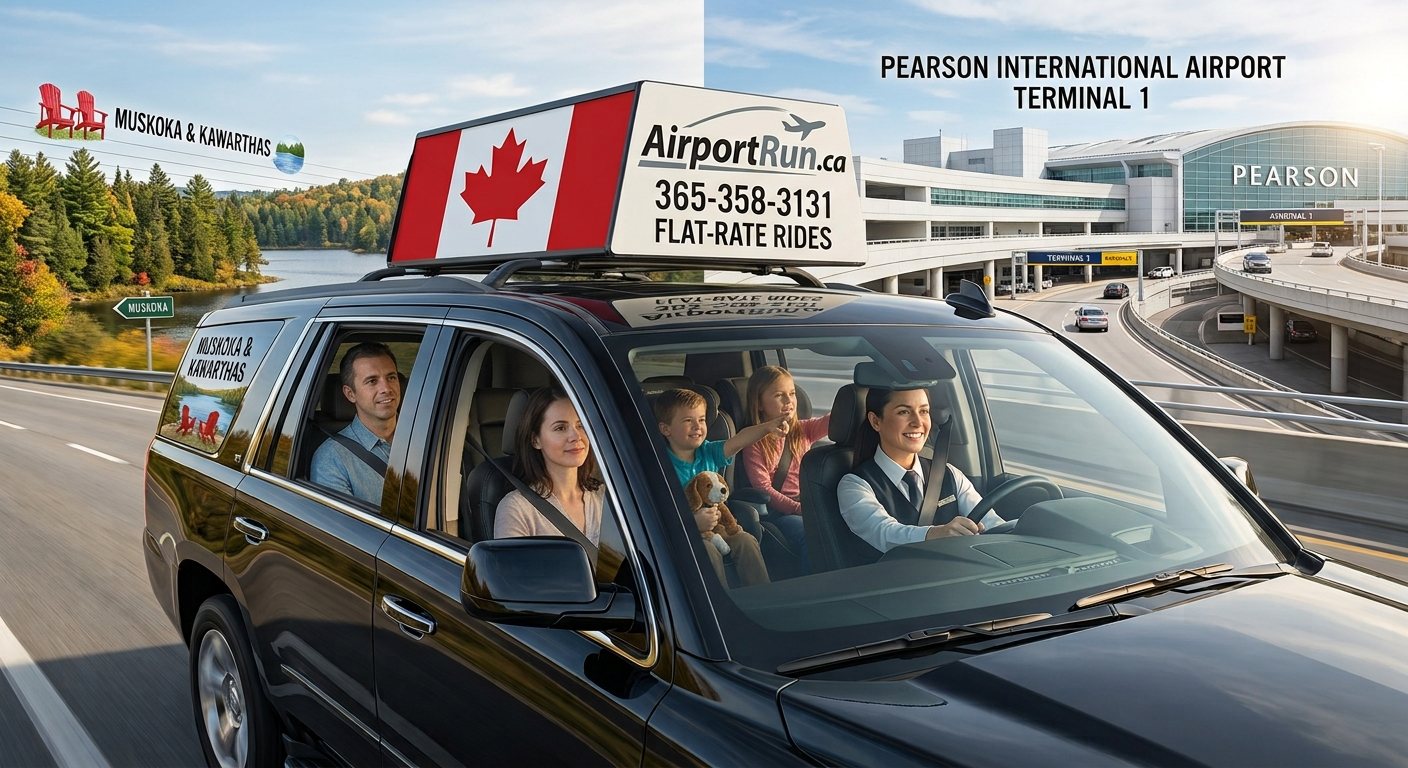 A dynamic, composite photograph showcasing a black, premium full-size SUV (similar to a Cadillac Escalade) driving on a multi-lane highway.