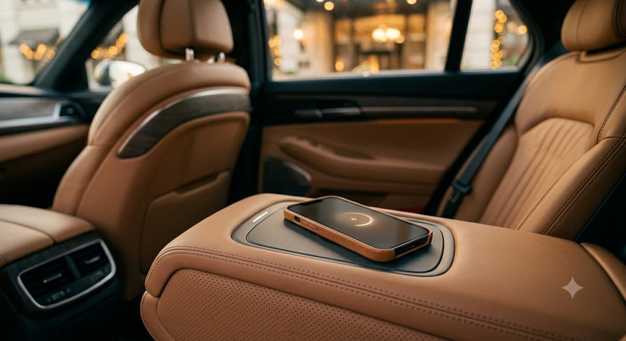 Phone charging on a wireless pad in the back seat