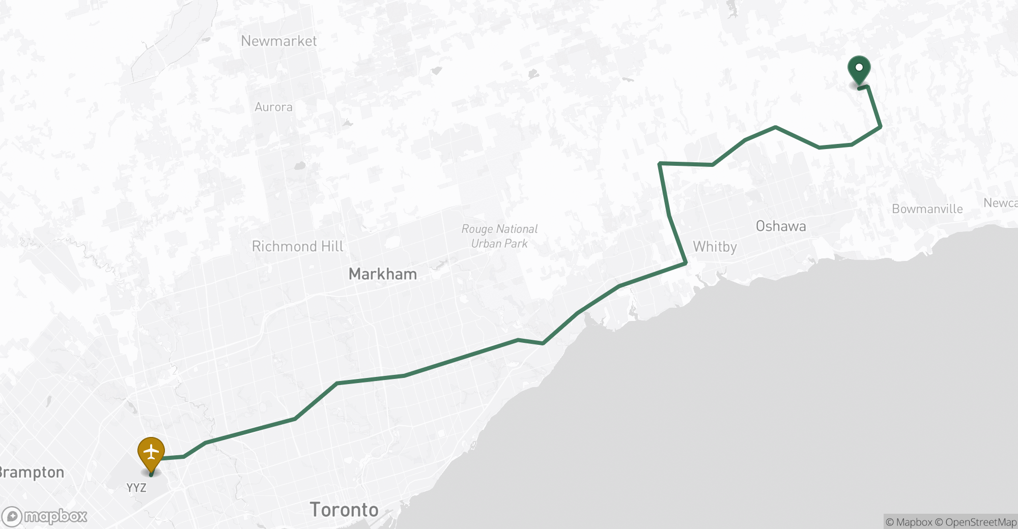 Driving route map from Enniskillen to Toronto Pearson (YYZ) airport