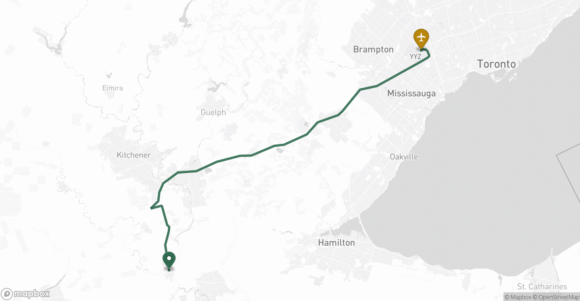 Driving route map from Paris to Toronto Pearson (YYZ) airport