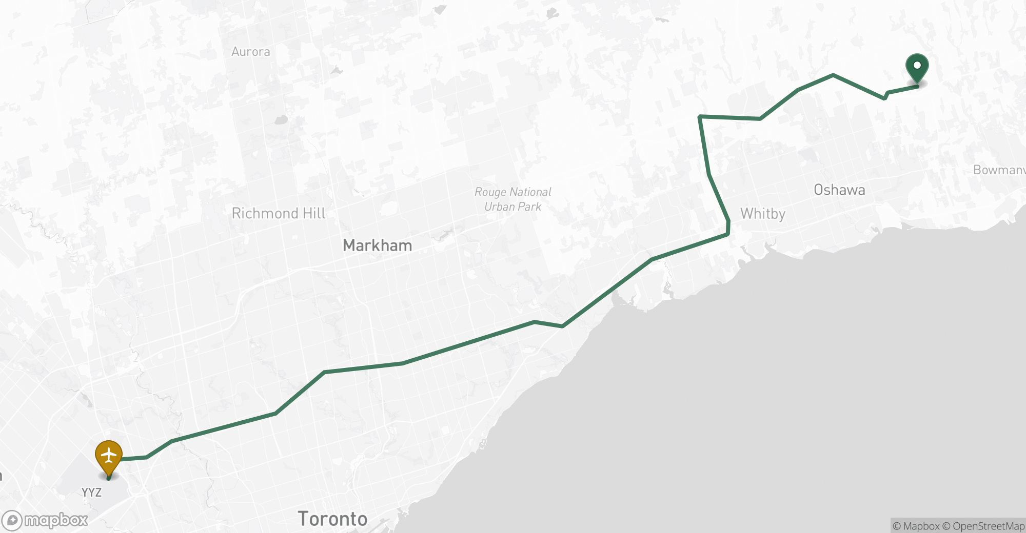 Driving route map from Solina to Toronto Pearson (YYZ) airport
