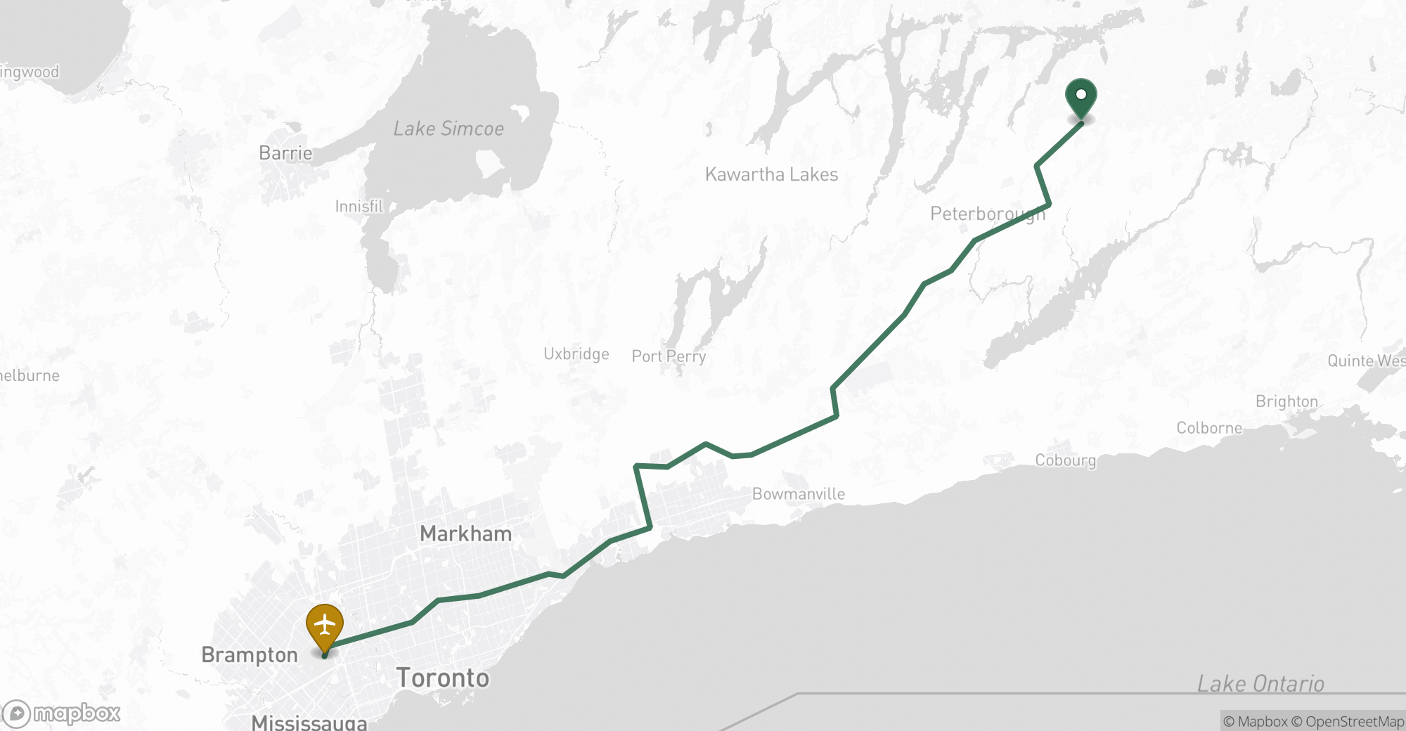 Driving route map from Warsaw to Toronto Pearson (YYZ) airport